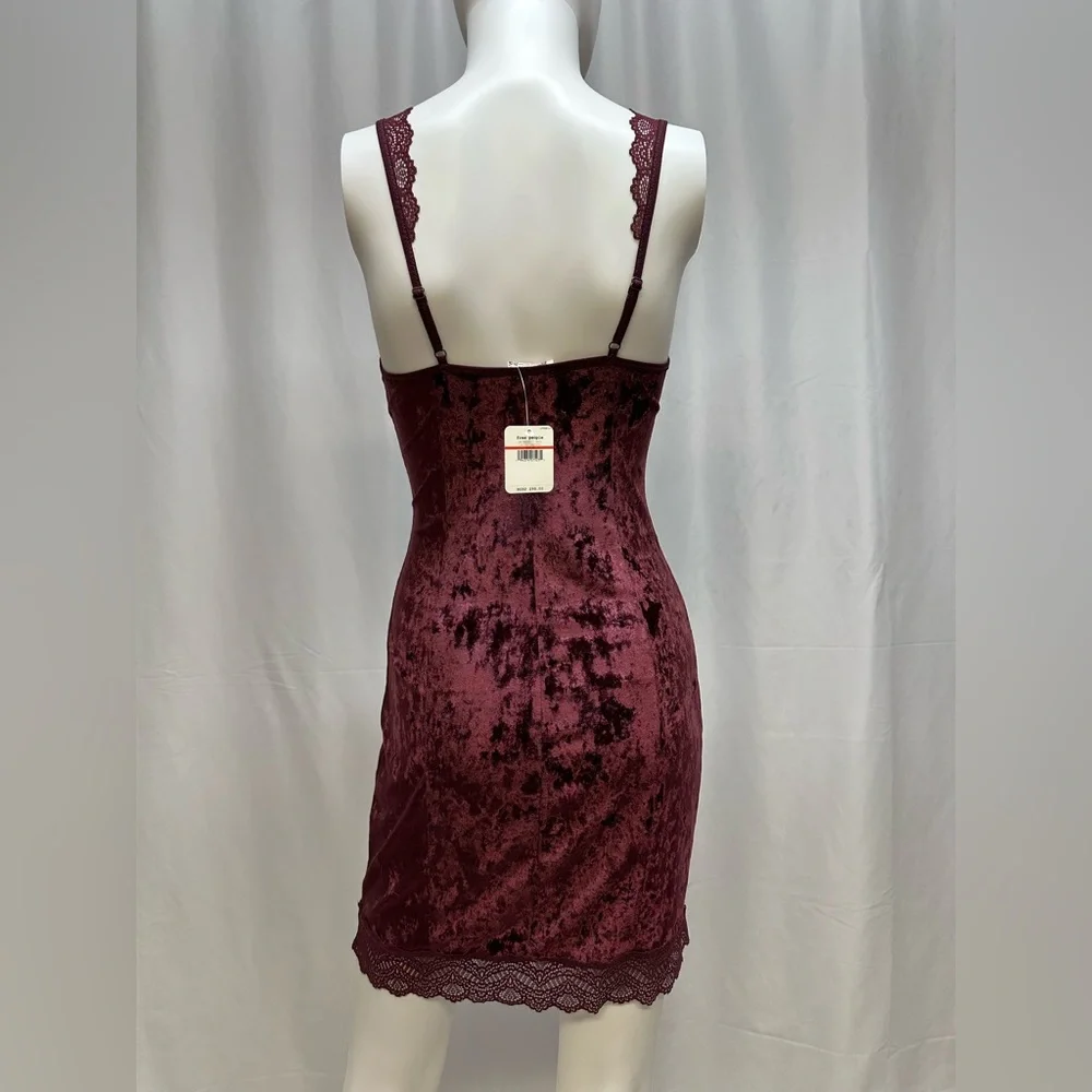 FP Wait For It Wine Red Velvet Bodycon Mini Dress - Picture 5 of 7
